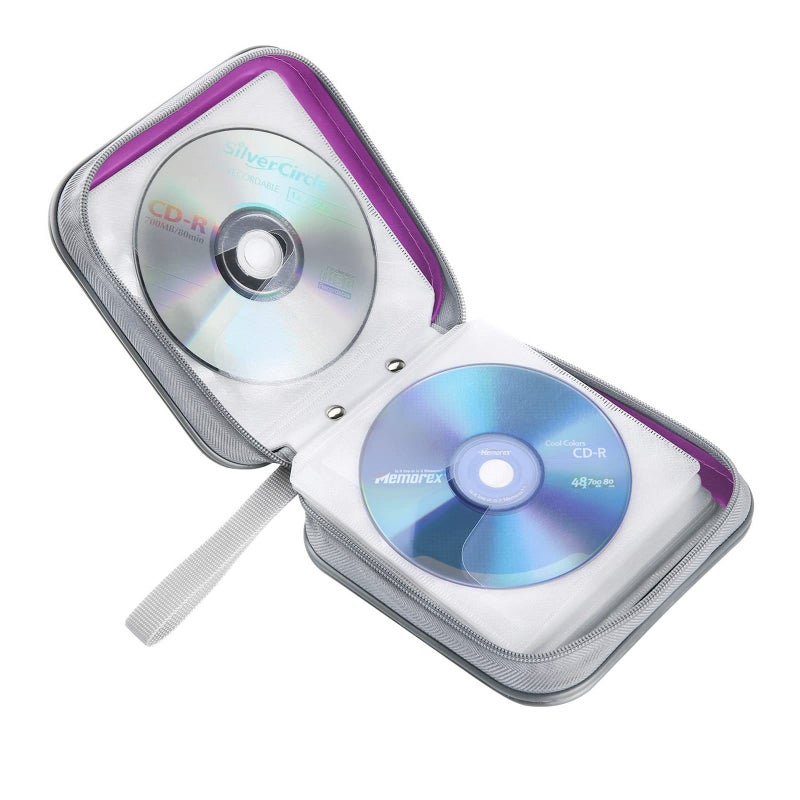 Siveit CD Case, 40 Capacity CD/DVD Case Holders Wallet Hard Plastic DVD Disc Cases Storage Binder for Car Home Office Travel (Purple) - Image 5